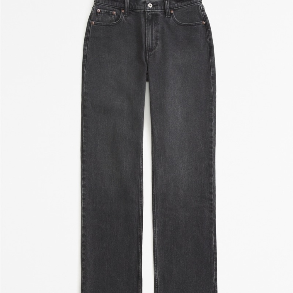 Abercrombie & Fitch Low Rise Baggy Jean Black Dark Gray Raw Hem